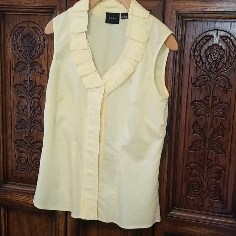 Tribal sleeveless button down shirt